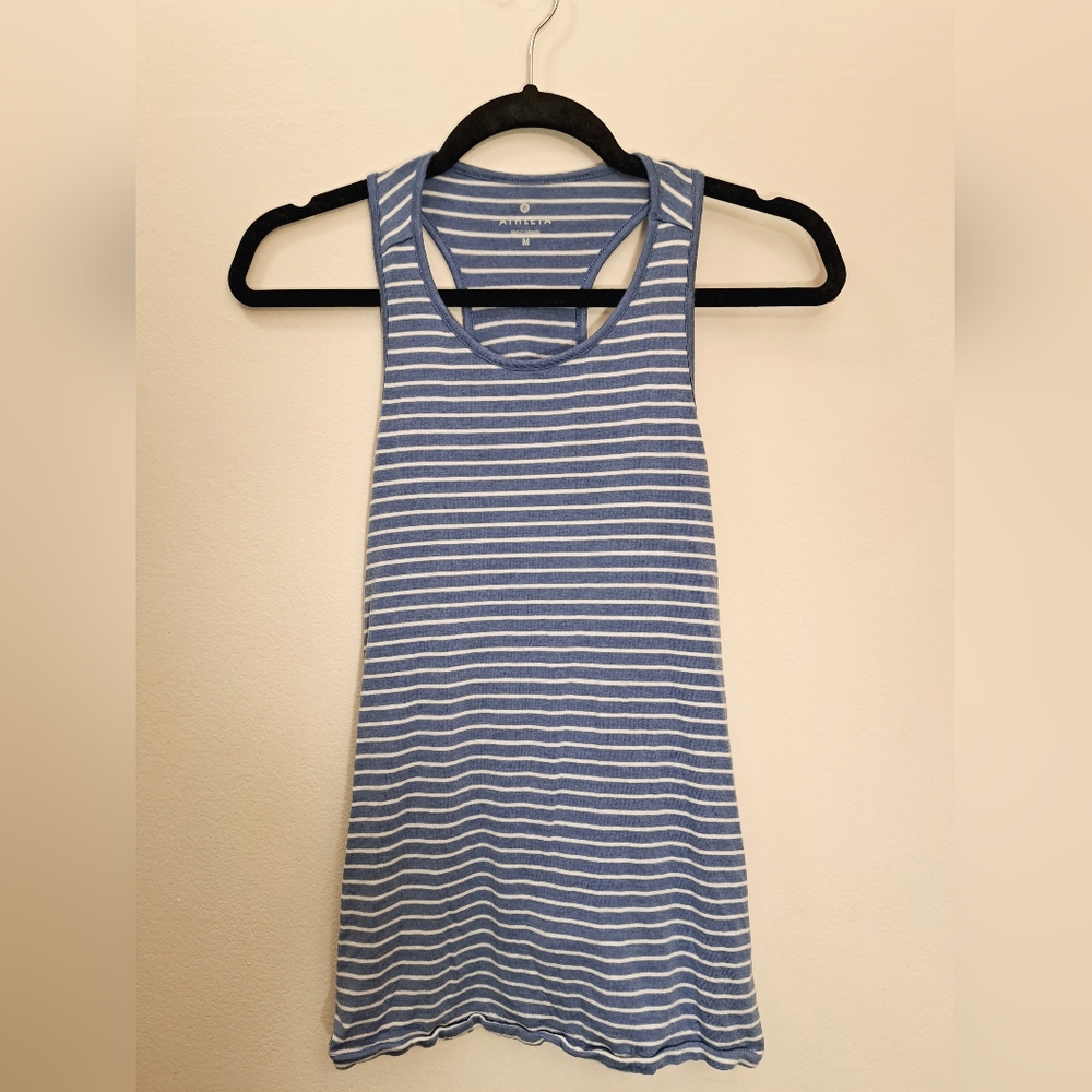 Athleta Periwinkle Striped Silk-Lyocell Racerback Tank Top — Women's Size Medium